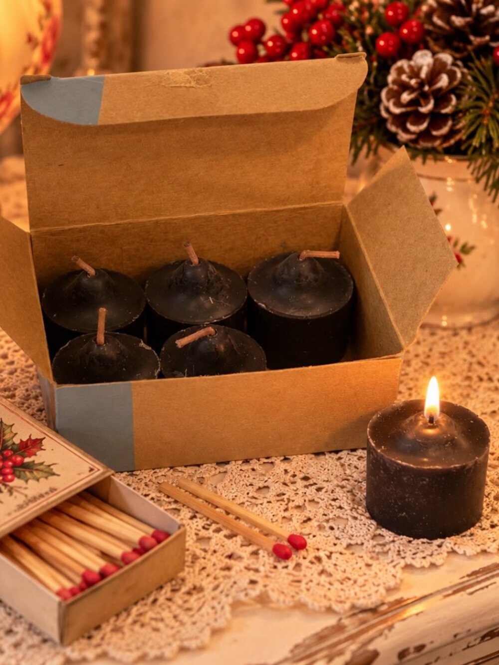 Vintage PartyLite Black Cherry Votive Candles Set of 6 Original Box V0682